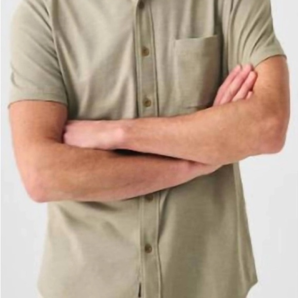 Faherty Men's Olive Green Short Sleeve Shirt